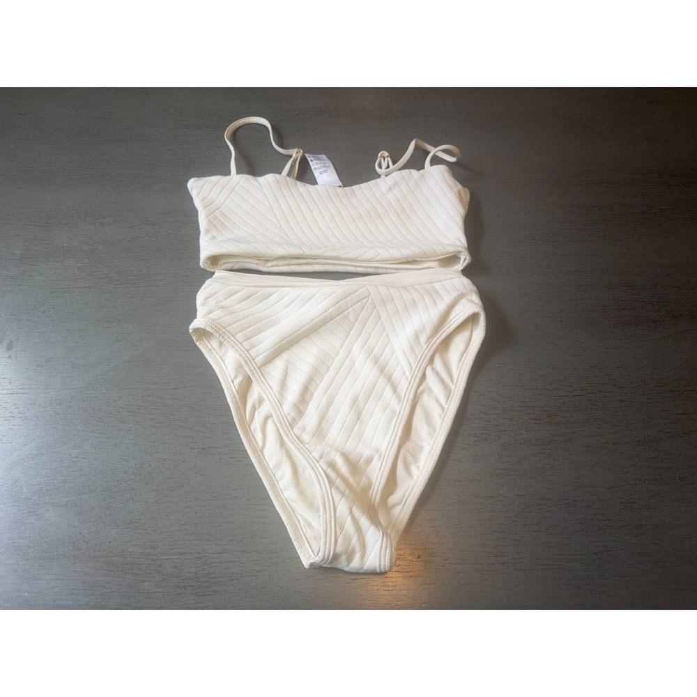 l*space Cream Ribbed High-Waist One-Piece Swimsuit